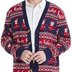 Festive Knit Ho Ho Ho Santa Button-Up Cardigan Sweater Size X Large